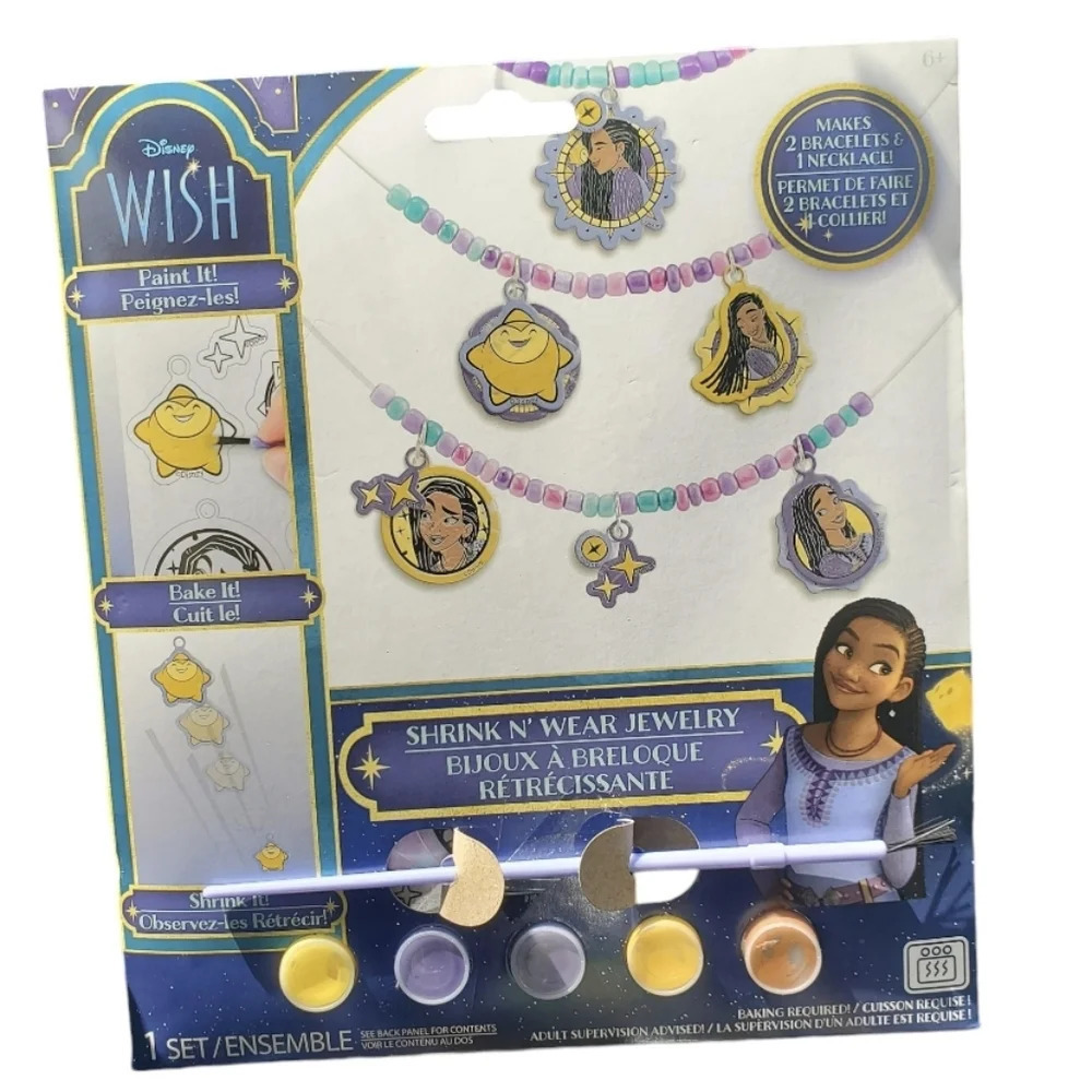 New Disney Wish Girls Shrink & Wear Jewelry Making Kit Charms Beads